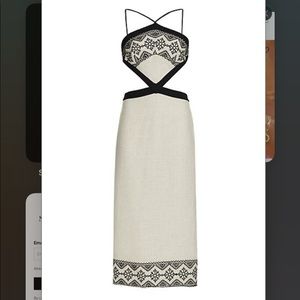 PatBo Beige Embroidered Cut-Out Midi Dress